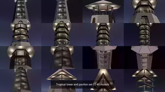 Tropical tower and pavilion set 1 3D Model Pack 3