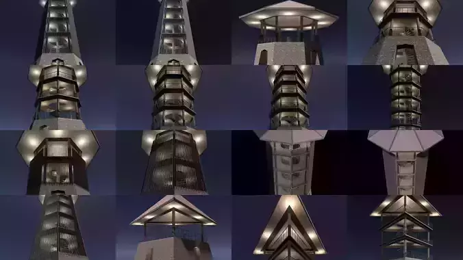Tropical tower and pavilion set 1 3D Model Pack 2