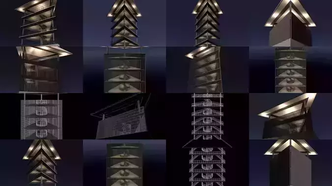 Tropical tower and pavilion set 1 3D Model Pack 4