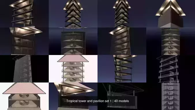 Tropical tower and pavilion set 1 3D Model Pack 5