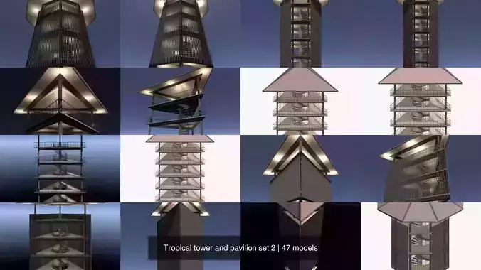 Tropical tower and pavilion set 2 3D Model Pack 5
