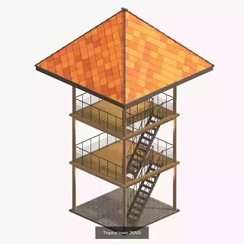 Tropical tower and pavilion set 2 3D Model Pack 7
