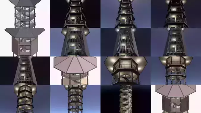 Tropical tower and pavilion set 2 3D Model Pack 2