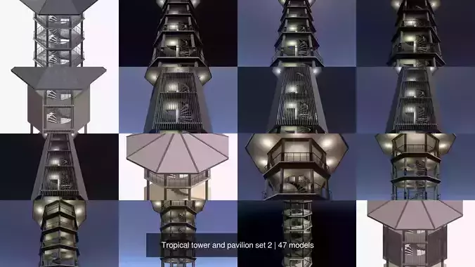 Tropical tower and pavilion set 2 3D Model Pack 3
