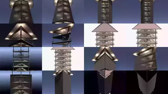 Tropical tower and pavilion set 2 3D Model Pack 4