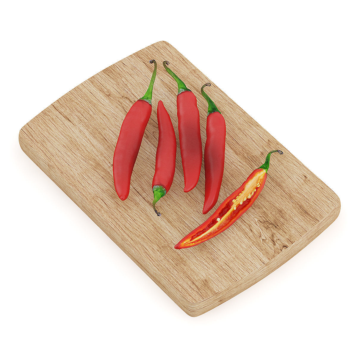 Chilli Pepper on Wooden Board 3D model_4