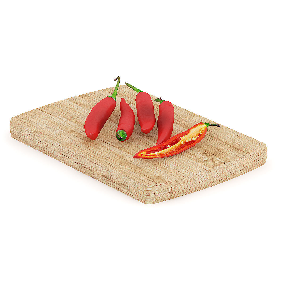 Chilli Pepper on Wooden Board 3D model_2