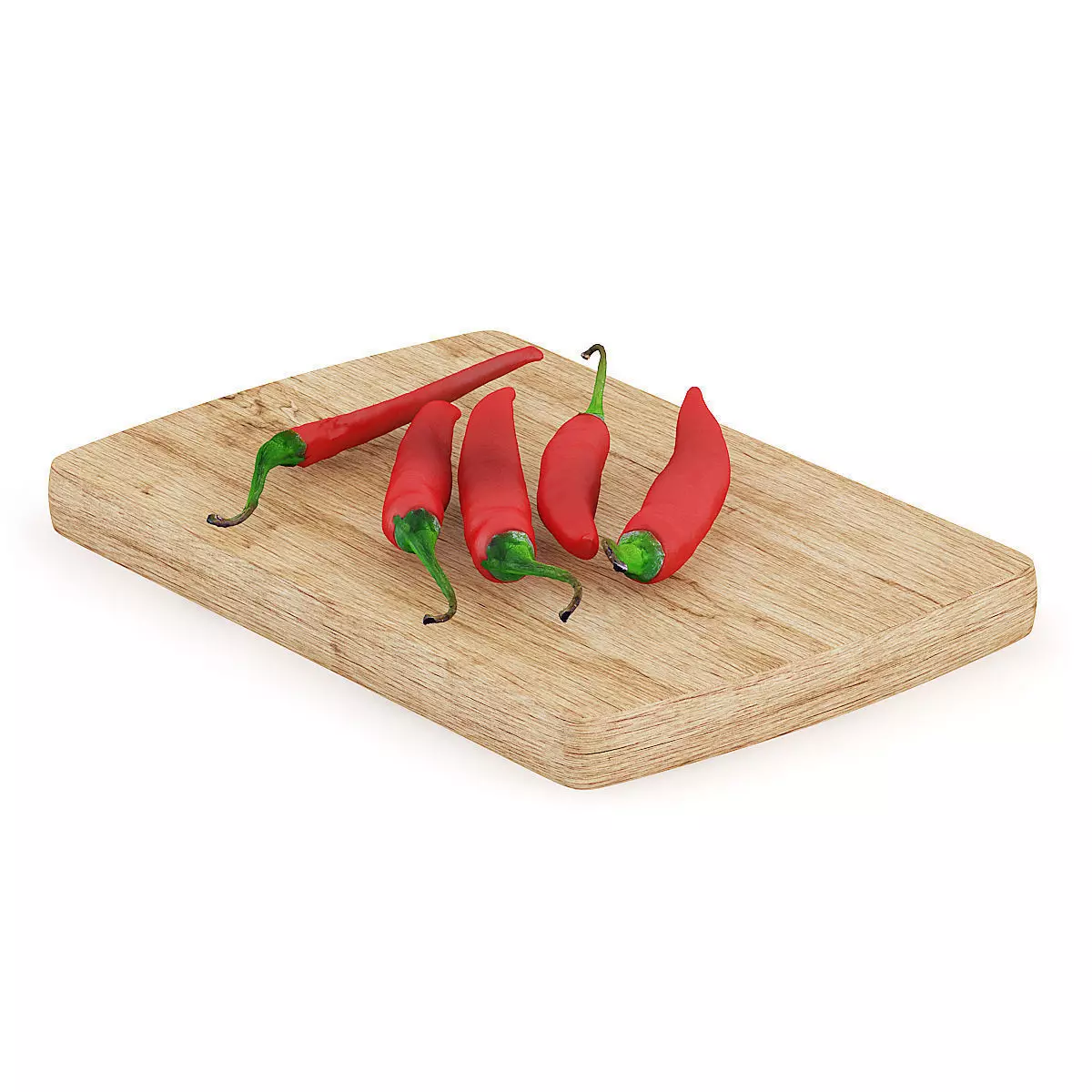 Chilli Pepper on Wooden Board 3D model_0