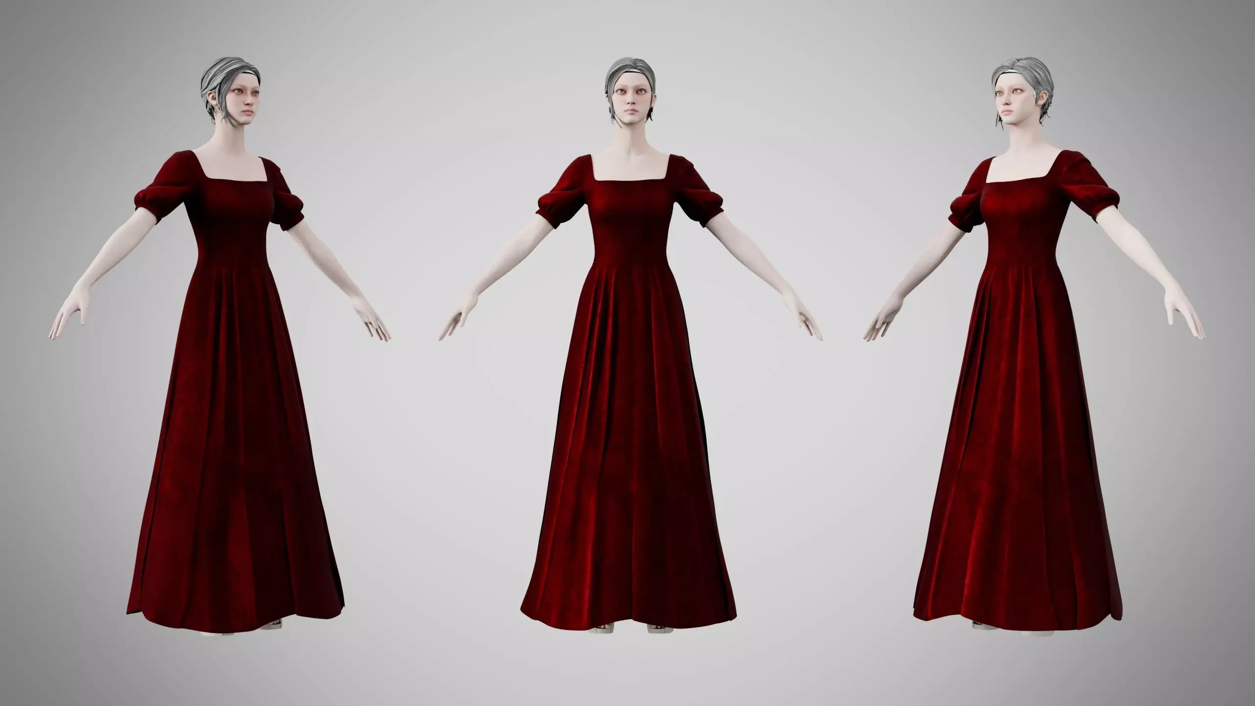 Dress 27 Burgundy Velvet Low-poly 3D model