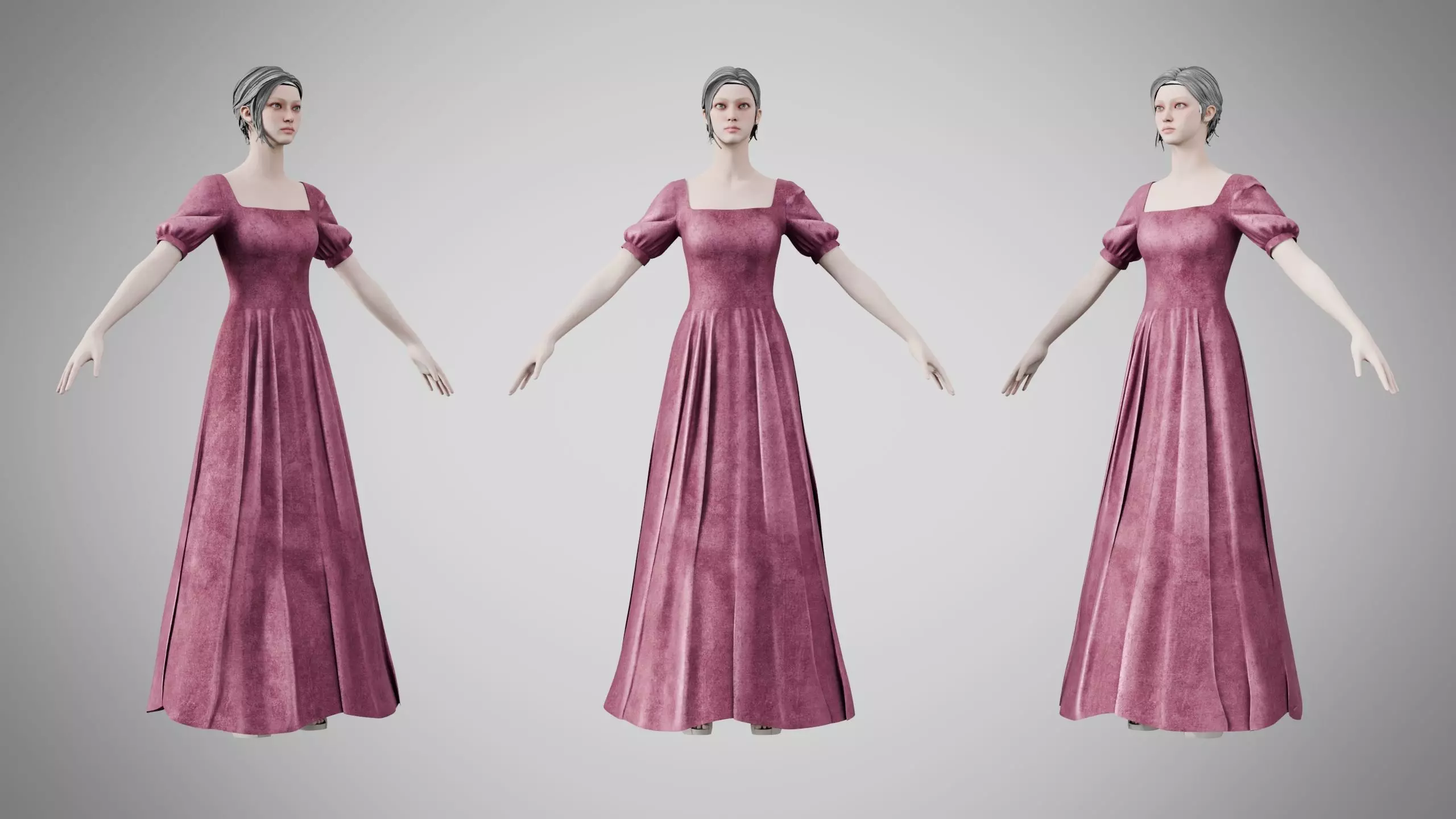 Dress 27 Dusty Rose Velvet Low-poly 3D model