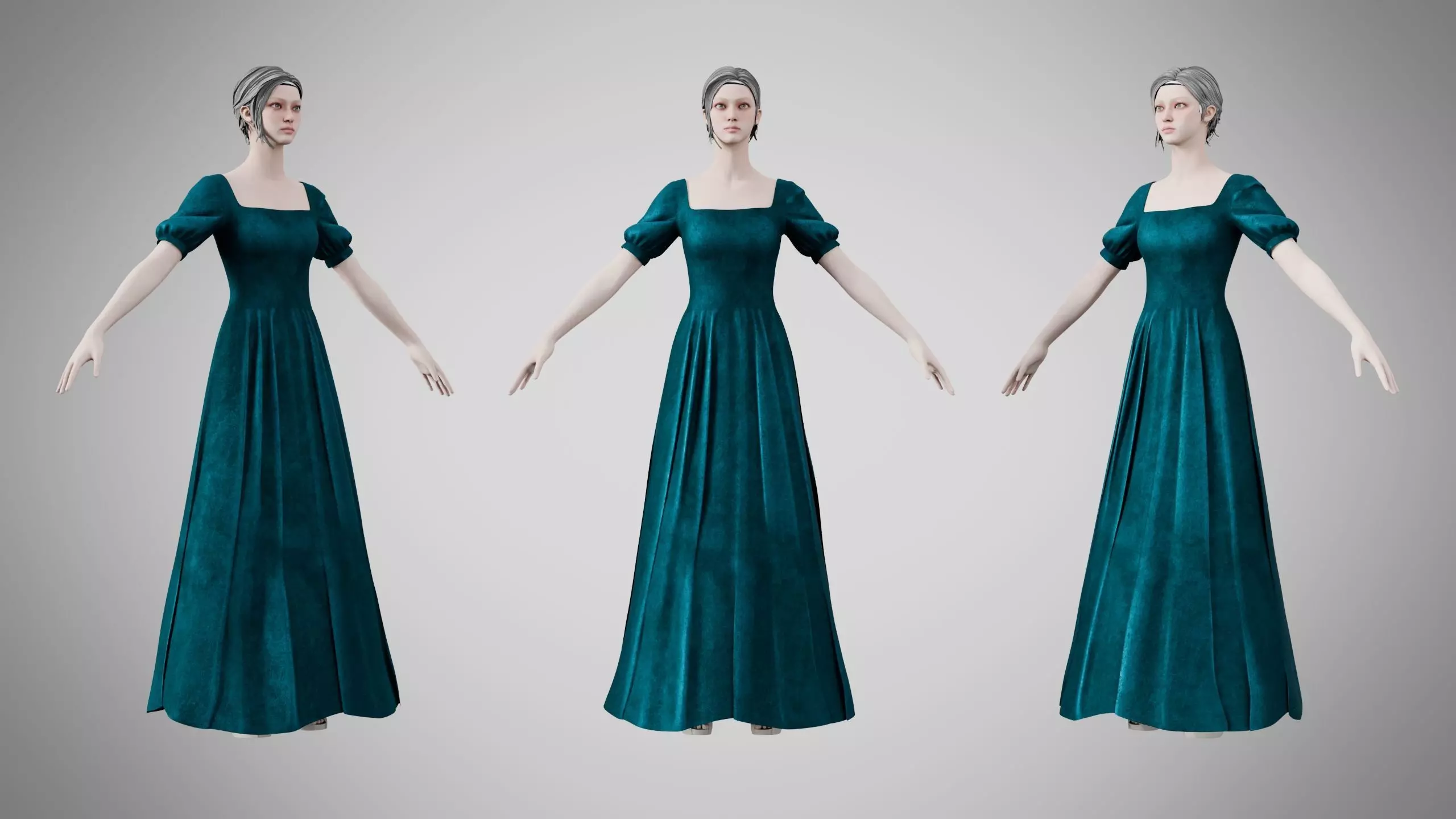 Dress 27 Teal Velvet Low-poly 3D model
