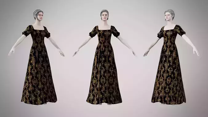Dress 27 Golden Noir Velvet Low-poly 3D model
