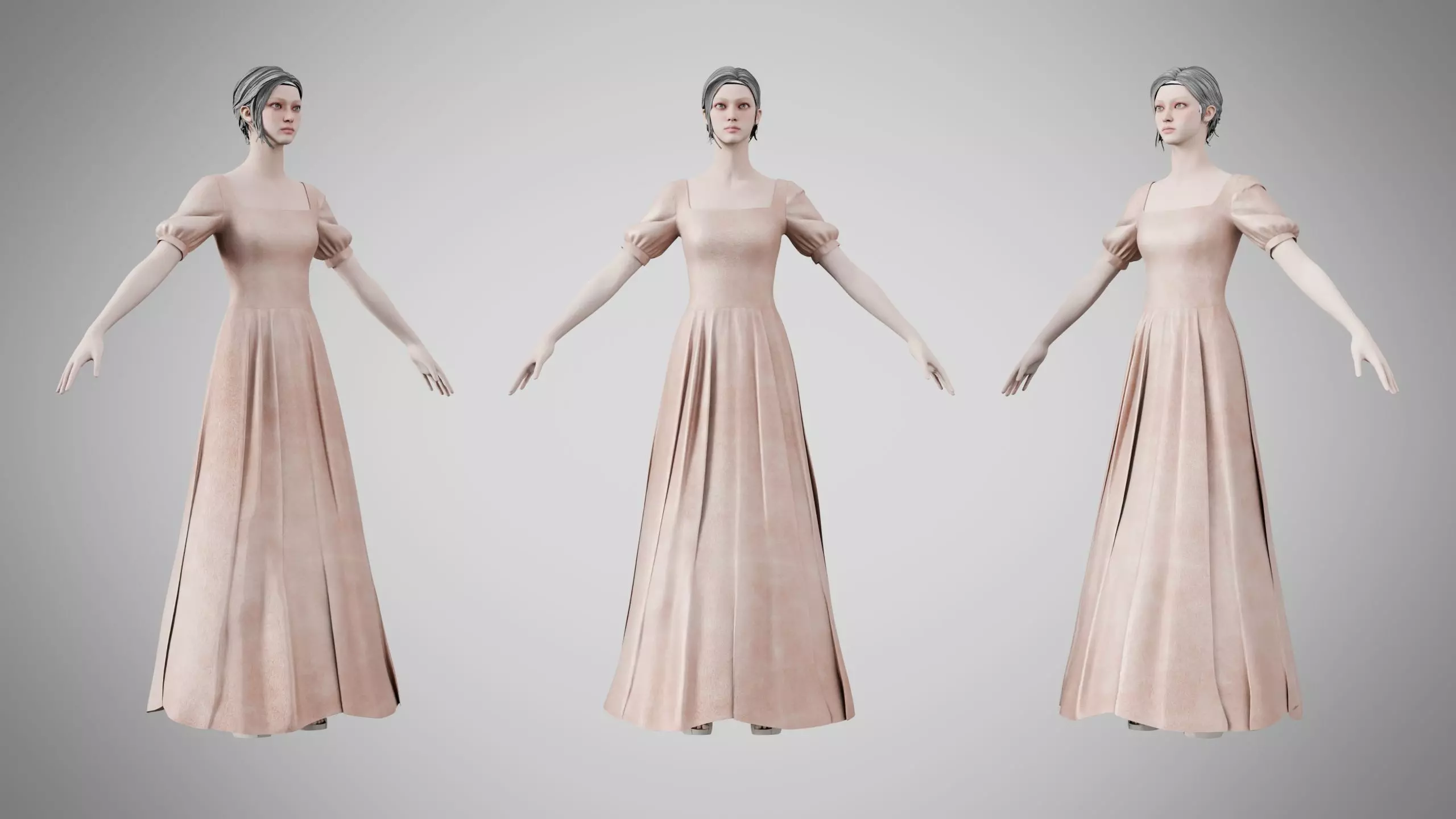 Dress 27 Ivory Blush Velvet Low-poly 3D model