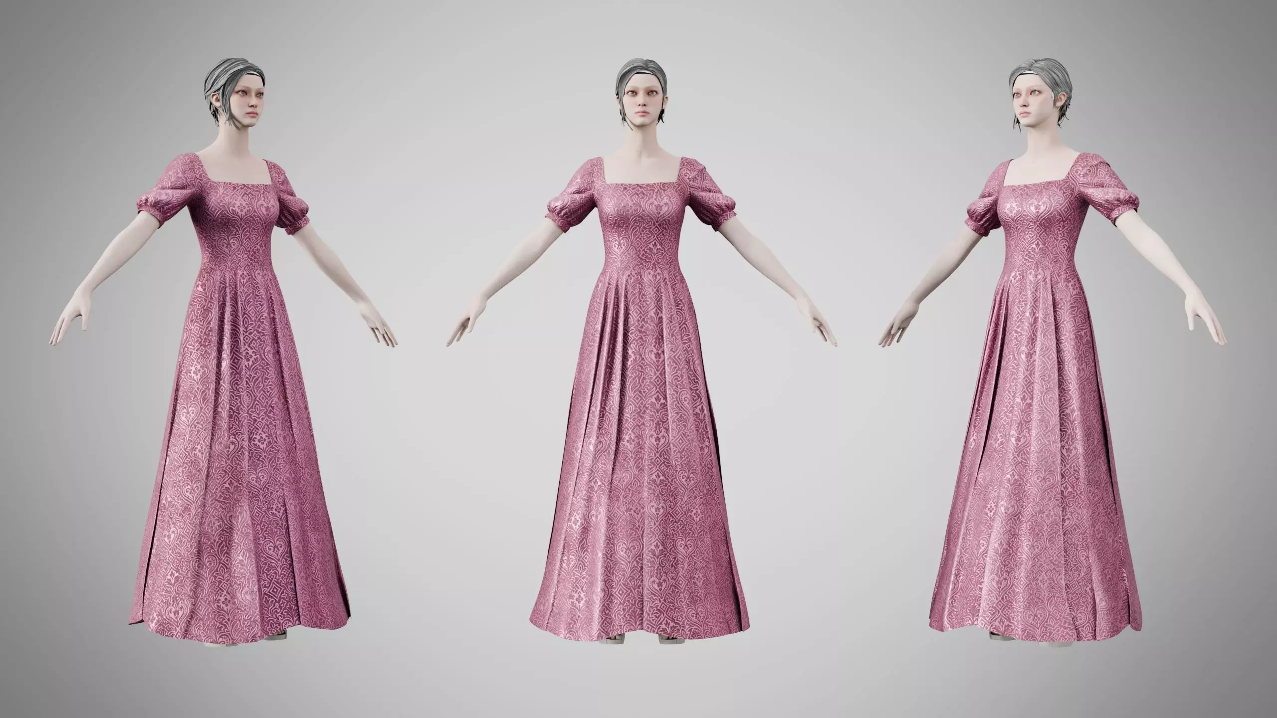Dress 27 Dusty Rose Velvet With Design Low-poly 3D model