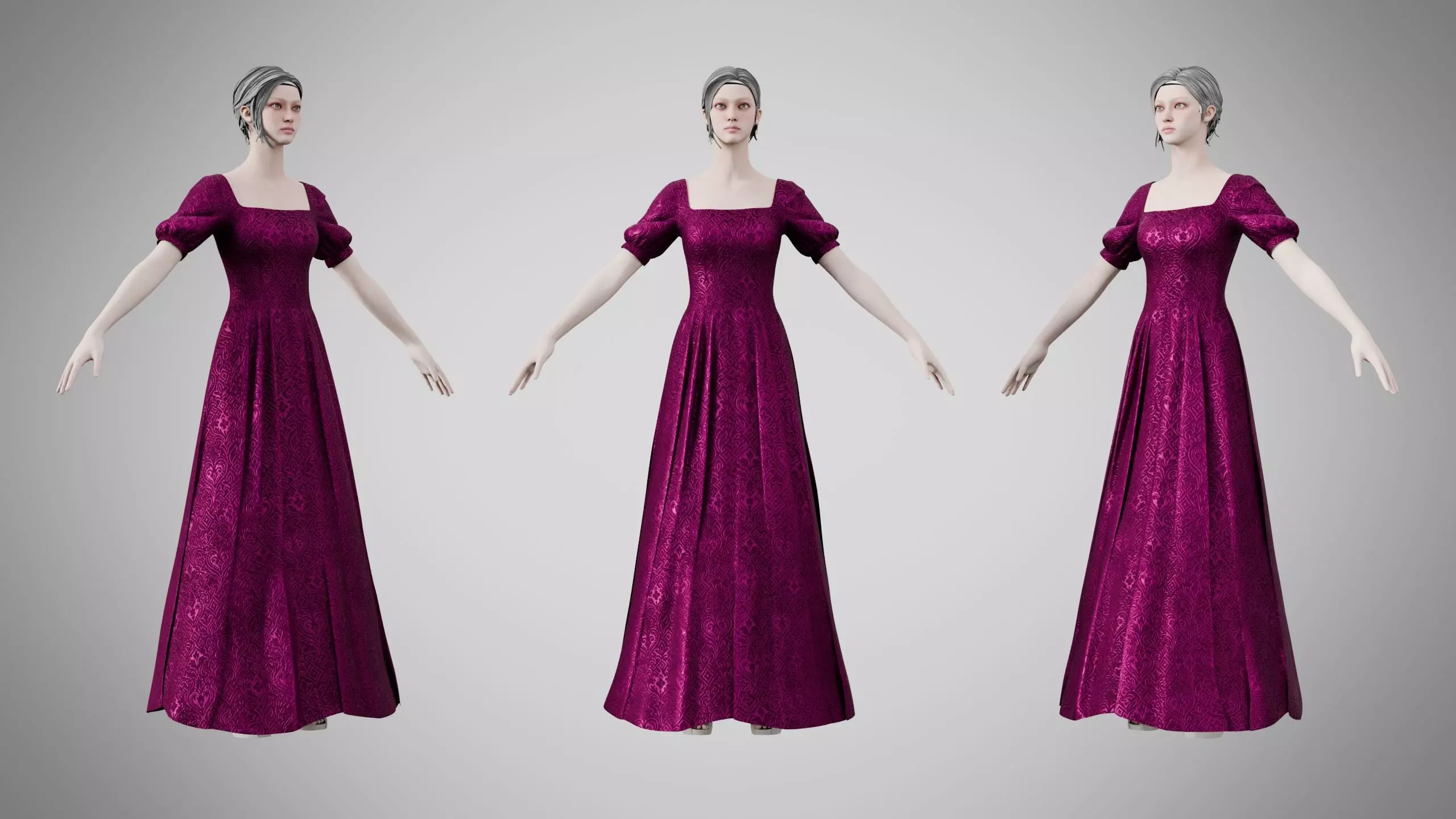 Dress 27 Plum Velvet With Design Low-poly 3D model
