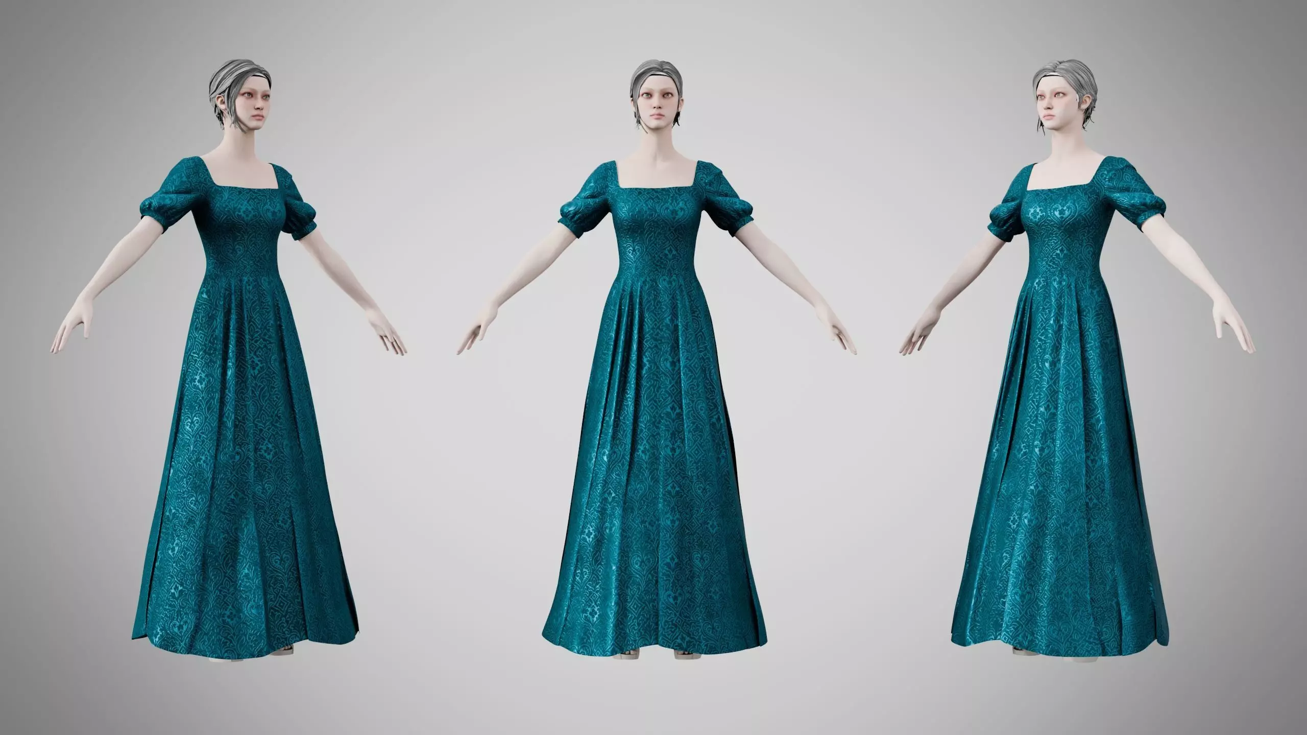 Dress 27 Teal Velvet With Design Low-poly 3D model