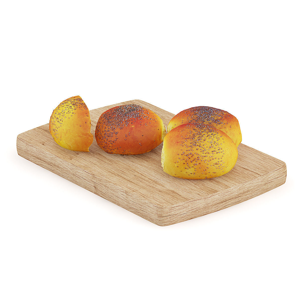 Sliced Bun with Poppy Seeds on Wooden Board 3D model_2