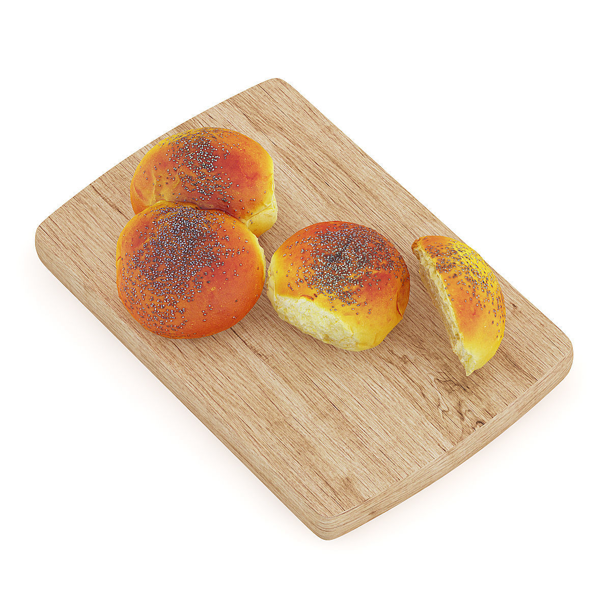 Sliced Bun with Poppy Seeds on Wooden Board 3D model_4