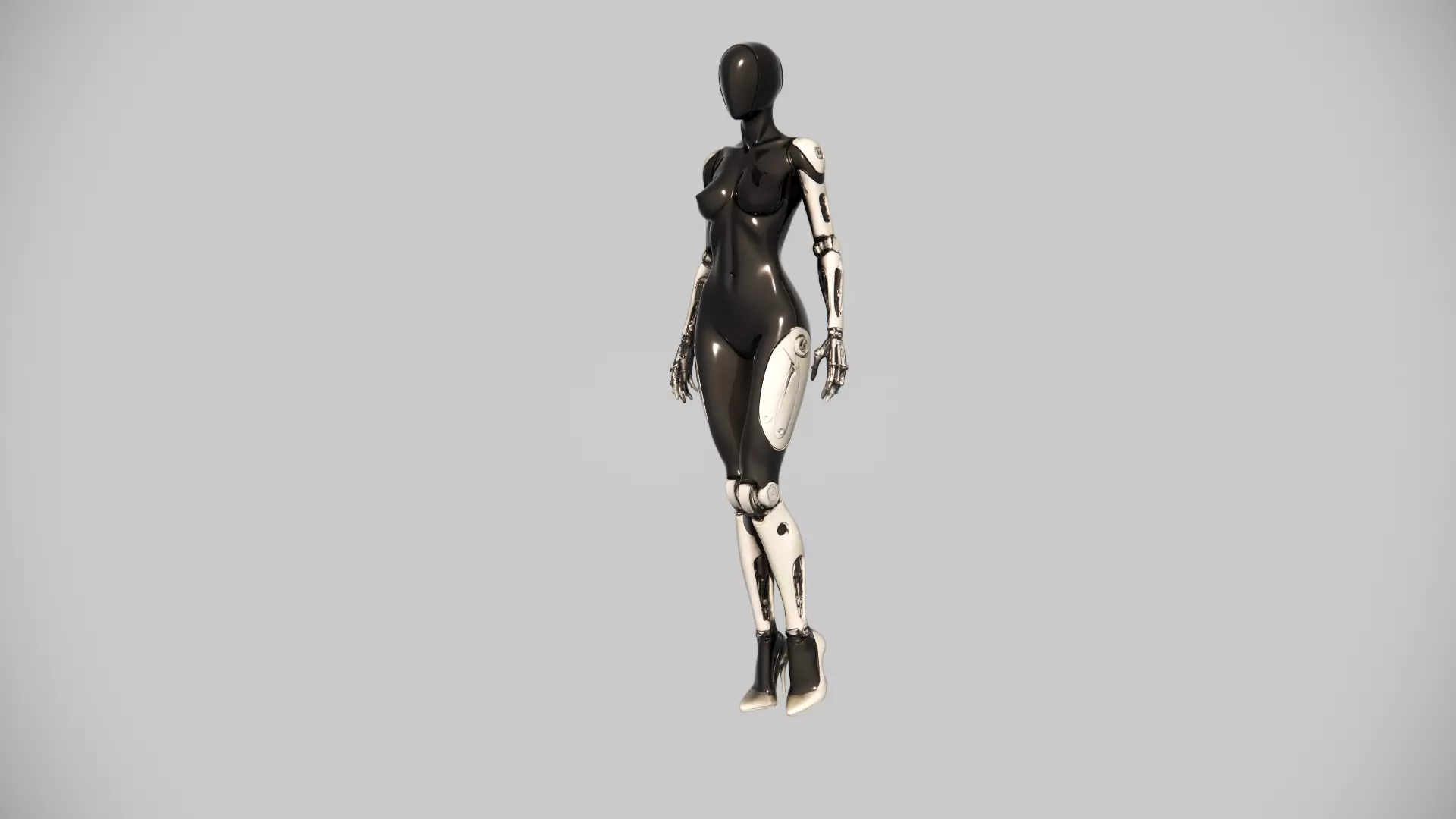 Sleek Black Female Cybernetic Android Low-poly 3D model