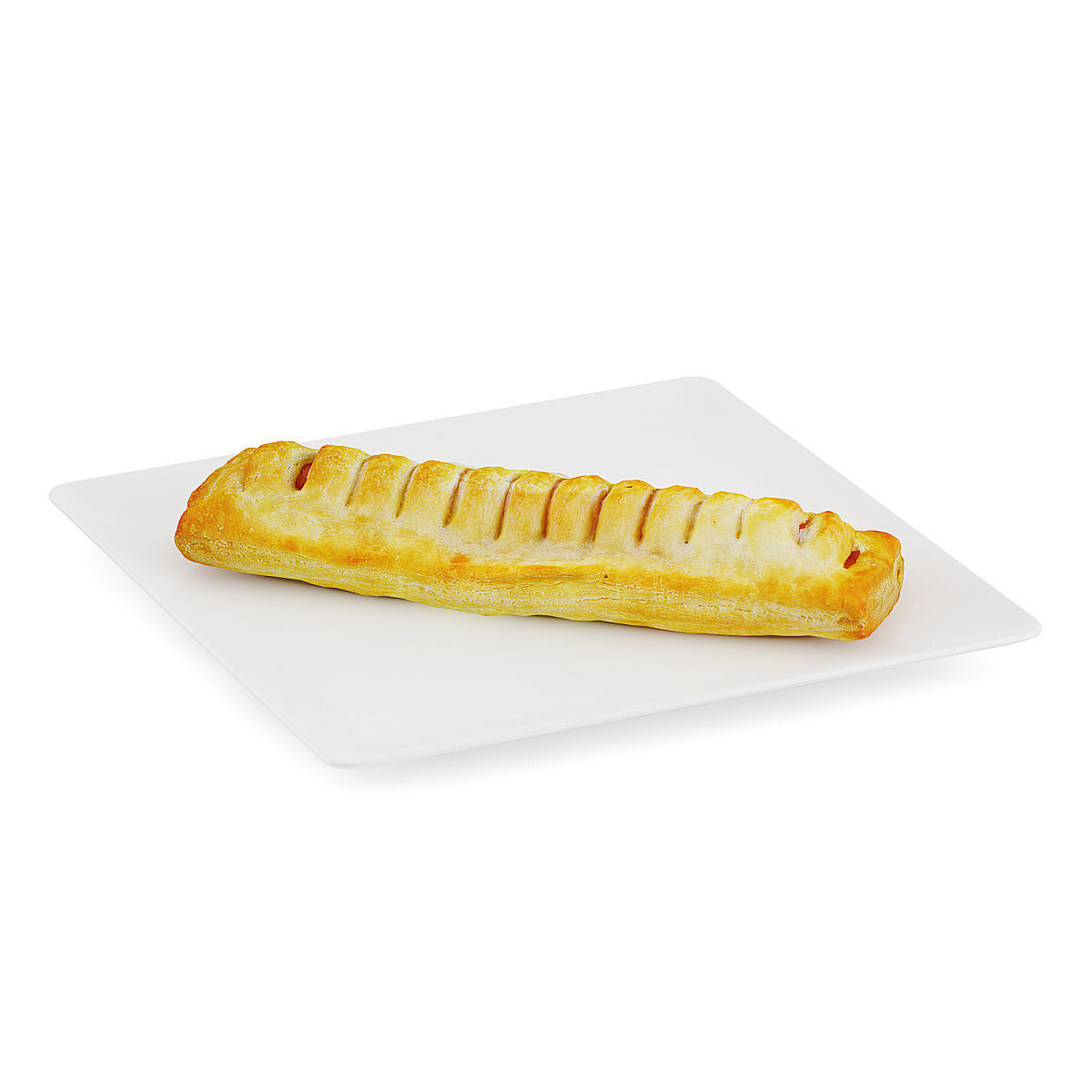 Sausage Roll on White Plate 3D model_2