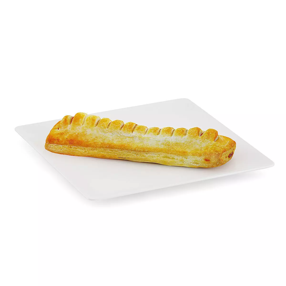 Sausage Roll on White Plate 3D model_0