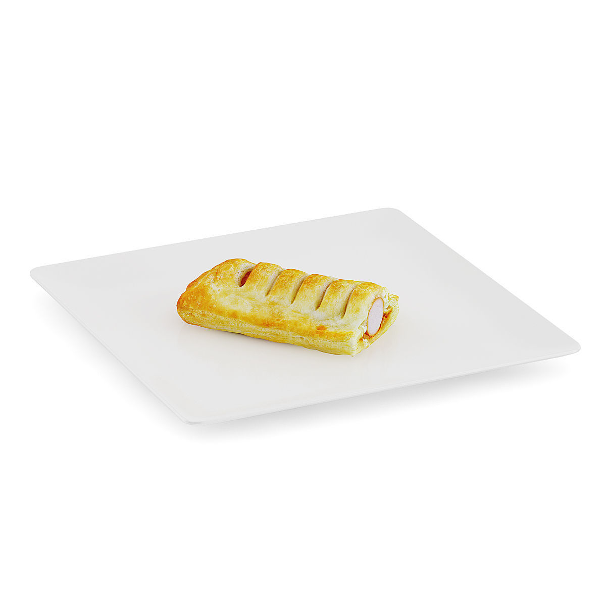 Slice of Sausage Roll on White Plate 3D model_3
