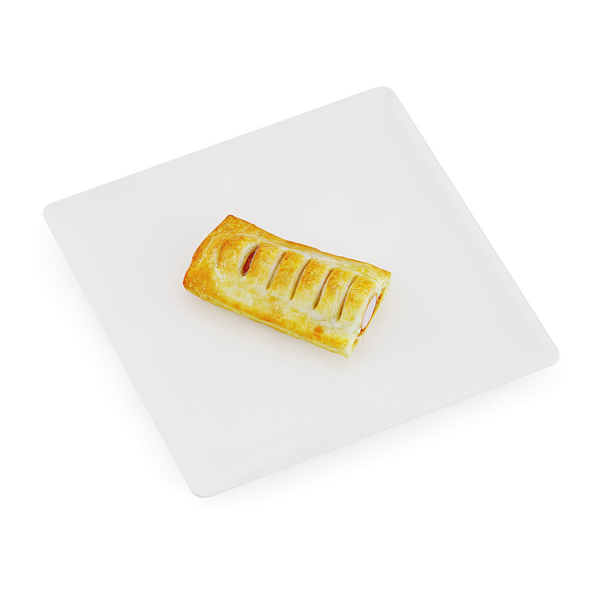 Slice of Sausage Roll on White Plate 3D model_1