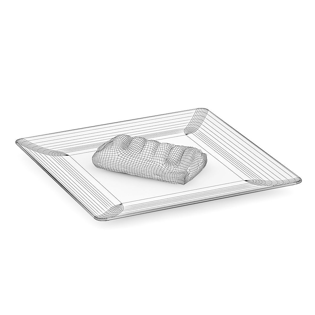 Slice of Sausage Roll on White Plate 3D model_4