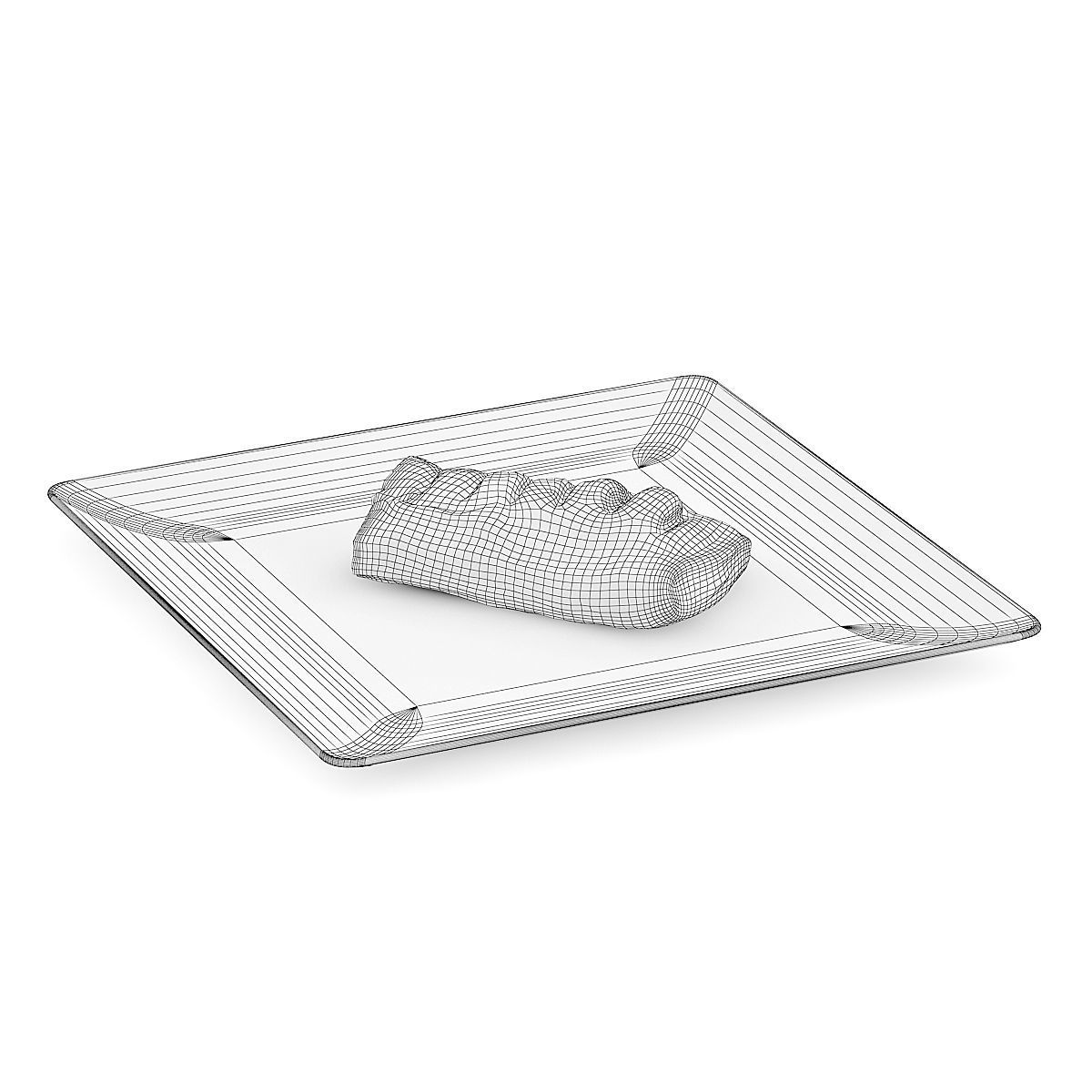 Slice of Sausage Roll on White Plate 3D model_2