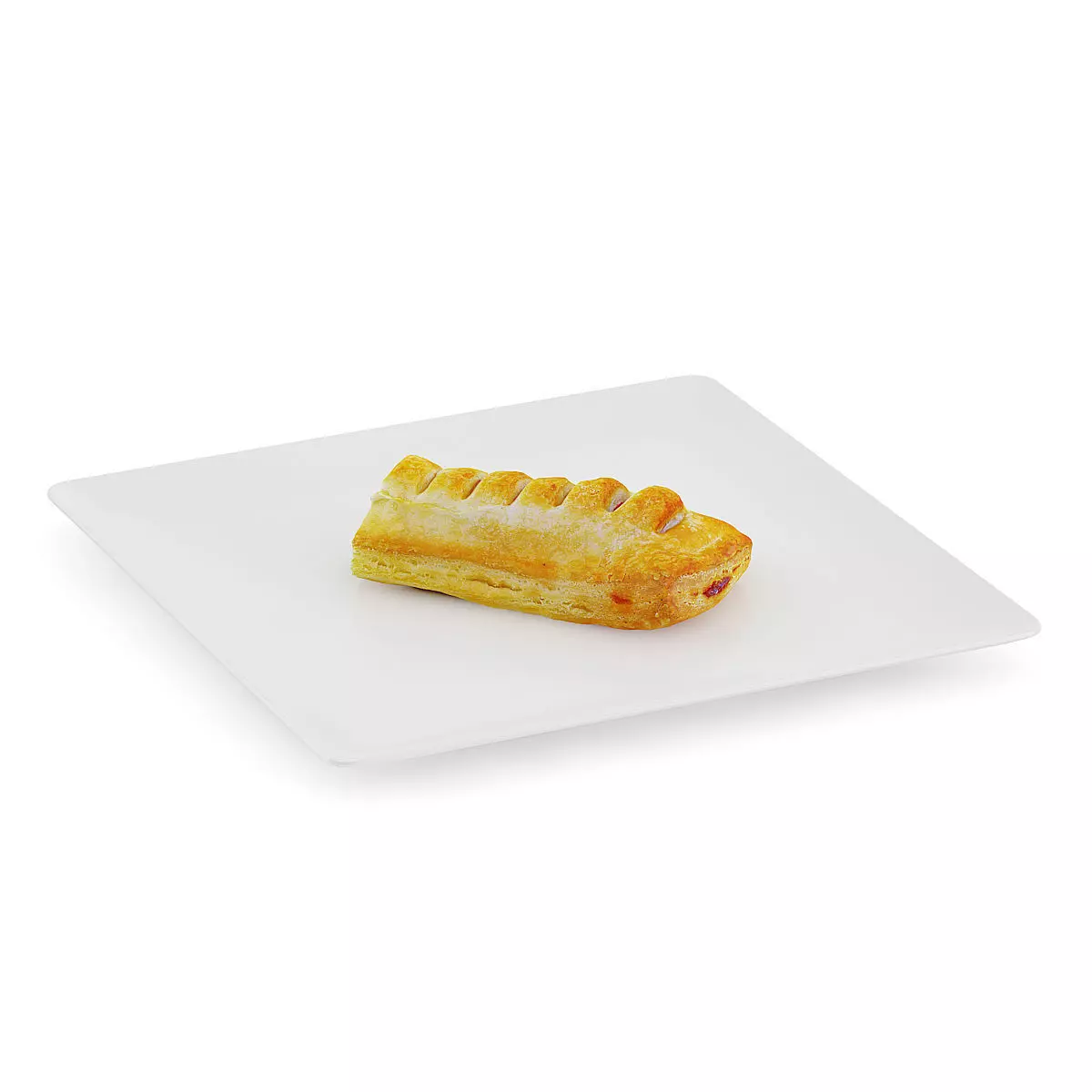 Slice of Sausage Roll on White Plate 3D model_0