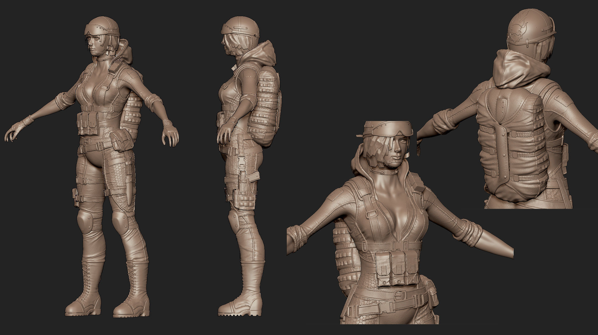 Female Soldier Rigged Low-poly 3D model_13