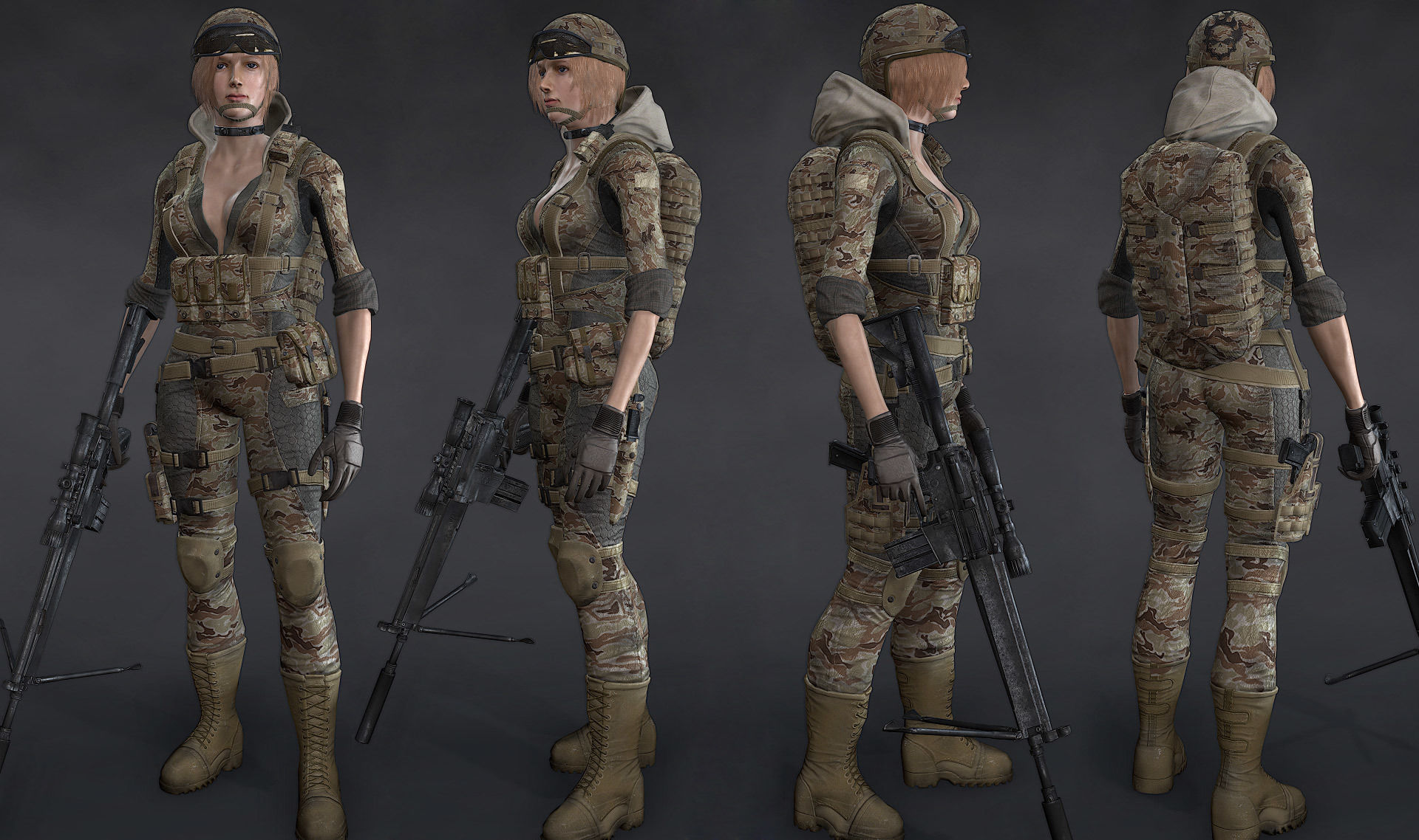 Female Soldier Rigged Low-poly 3D model_2