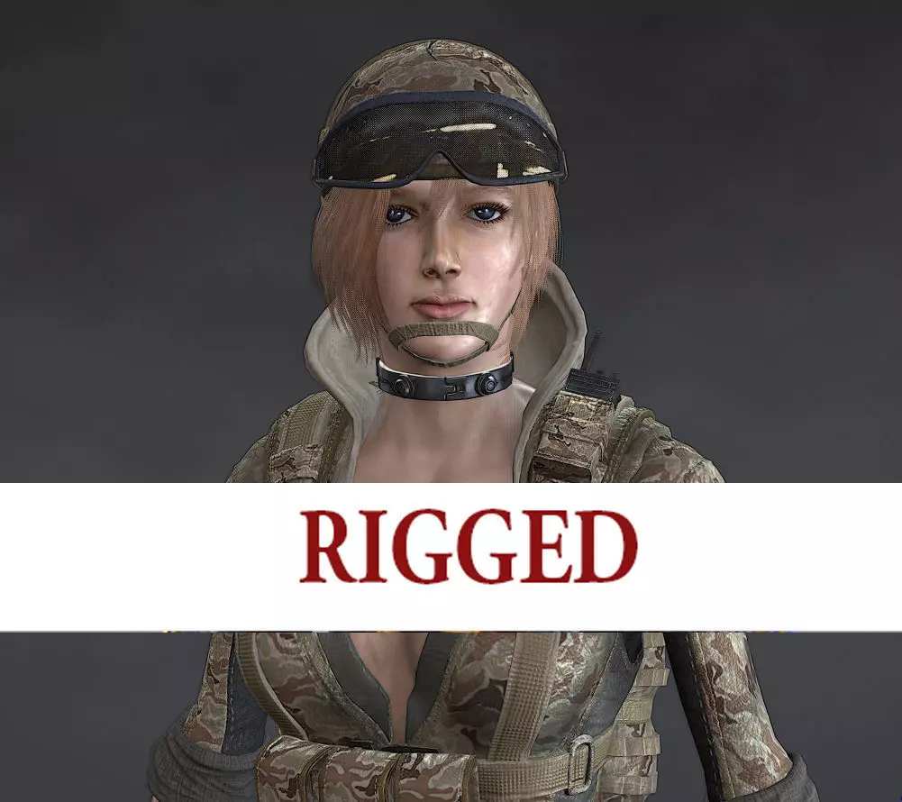 Female Soldier Rigged Low-poly 3D model_0