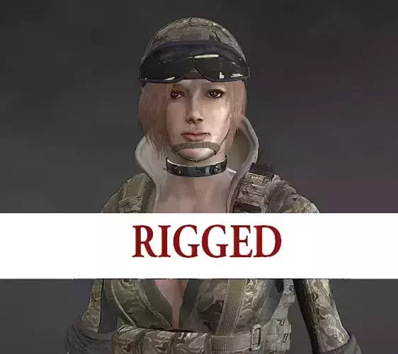 Female Soldier Rigged Low-poly 3D model
