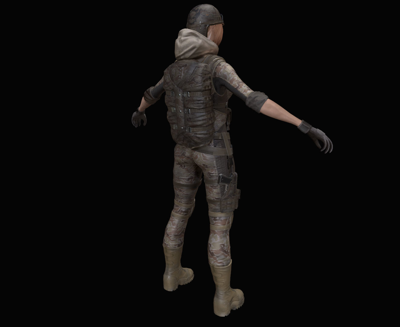 Female Soldier Rigged Low-poly 3D model_4