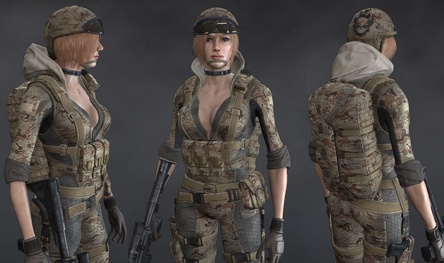 Female Soldier Rigged Low-poly 3D model_1