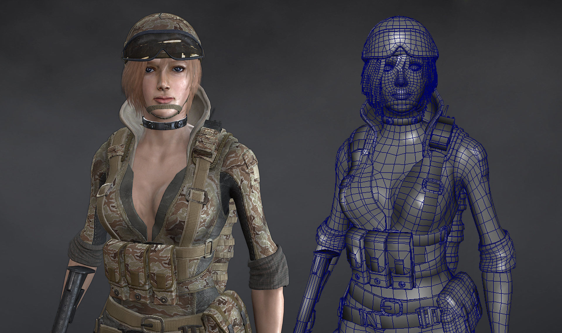 Female Soldier Rigged Low-poly 3D model_9
