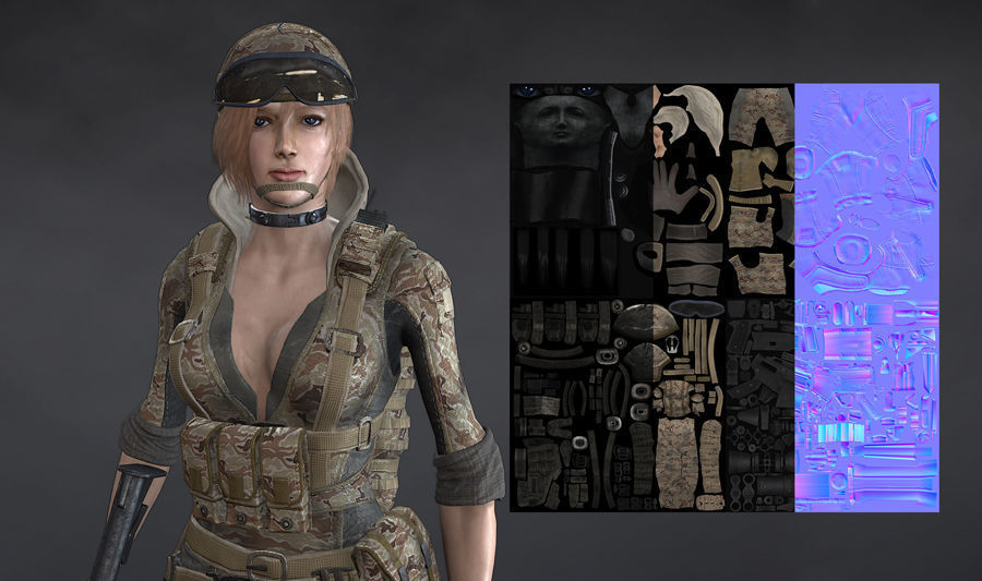 Female Soldier Rigged Low-poly 3D model_3