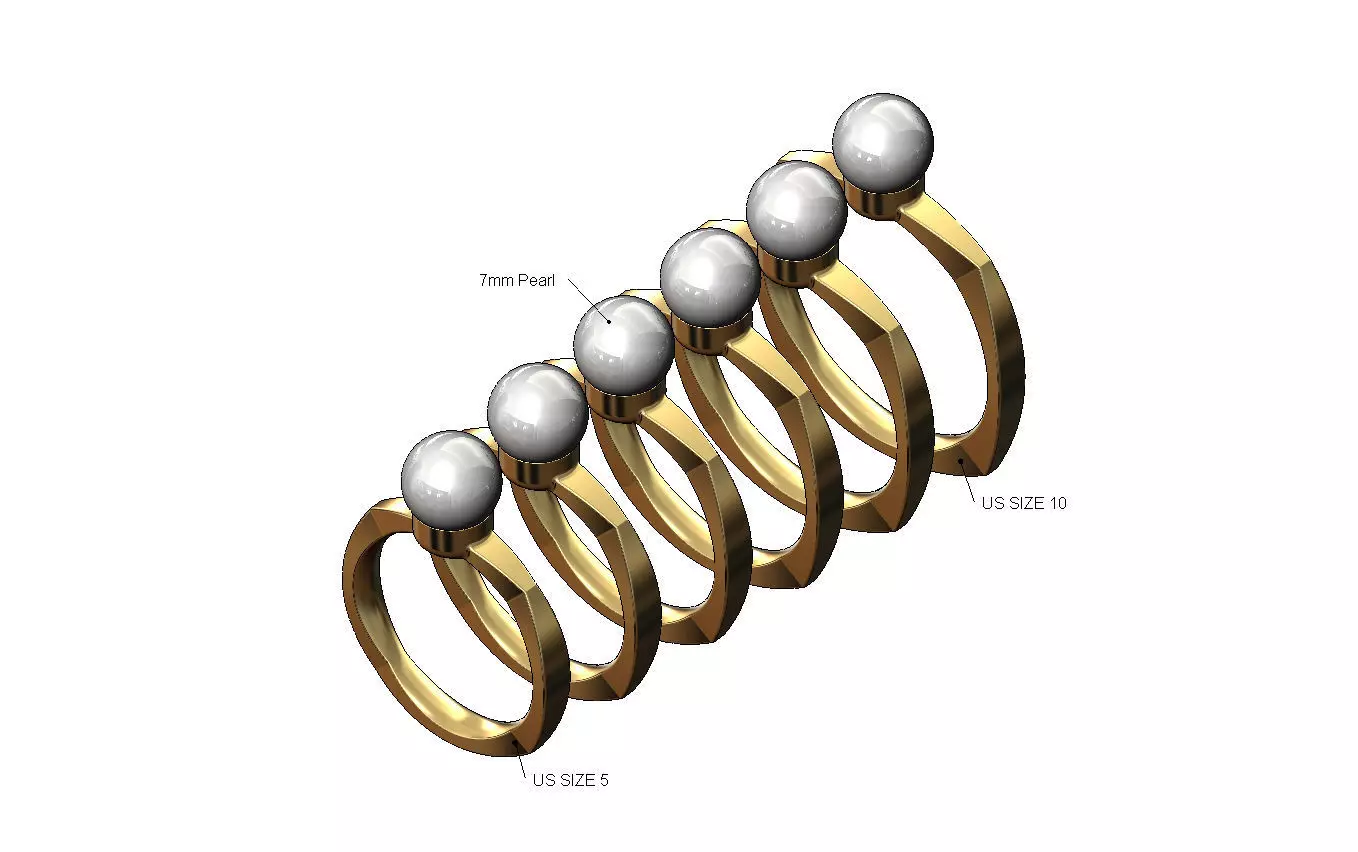 Rounded square 7mm pearl mounting ring US sizes 5to10 3D print model