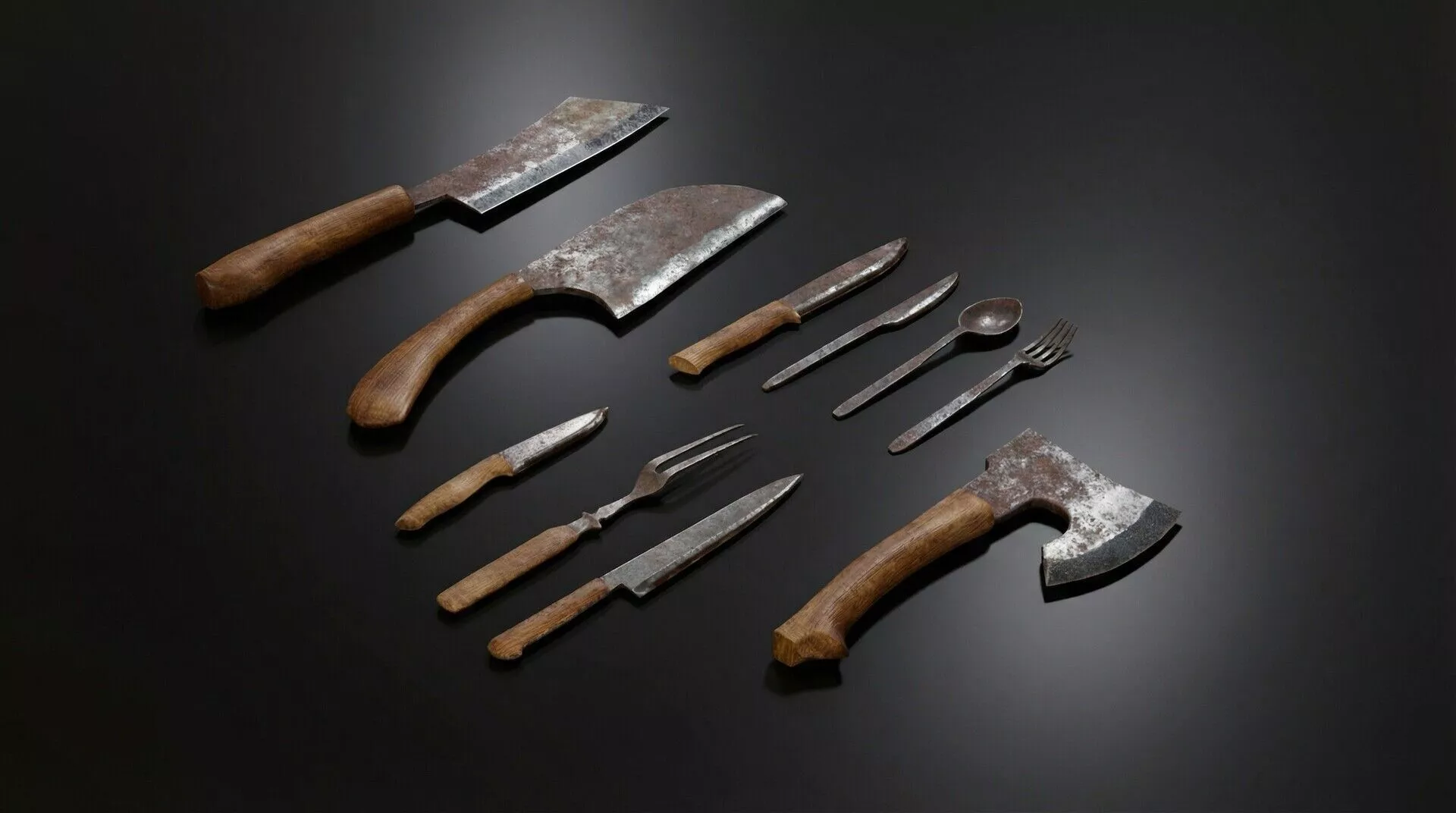 Knifes and axe Tools Pack Low-poly 3D model
