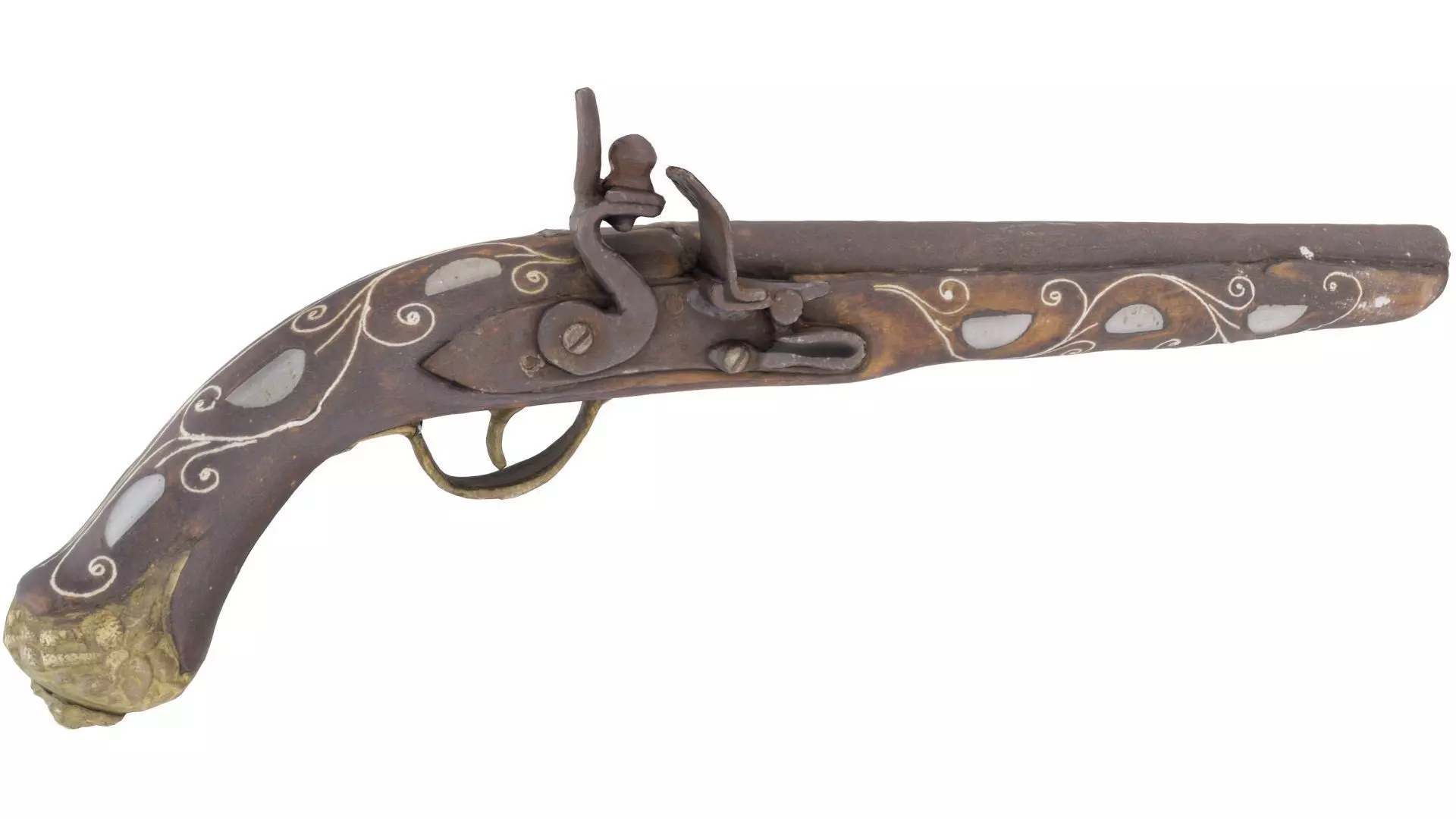 Flintlock Pirate Pistol - High and Low Poly versions Low-poly 3D model_0