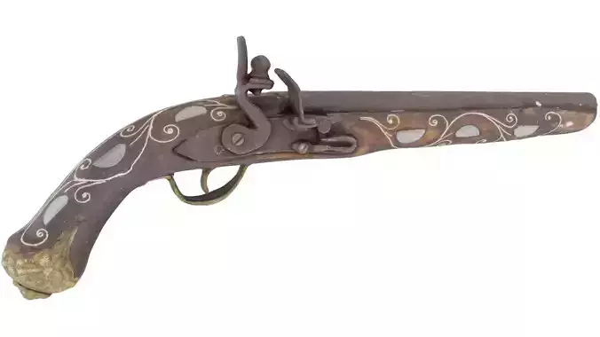 Flintlock Pirate Pistol - High and Low Poly versions Low-poly 3D model