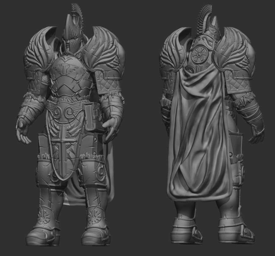 Paladin knight in armor with hammer Low-poly 3D model_4