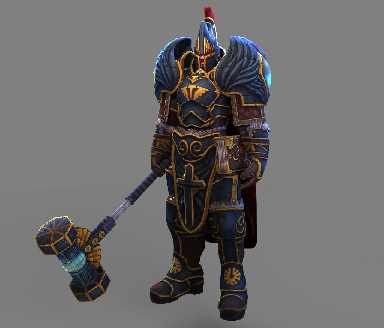 Paladin knight in armor with hammer Low-poly 3D model_2