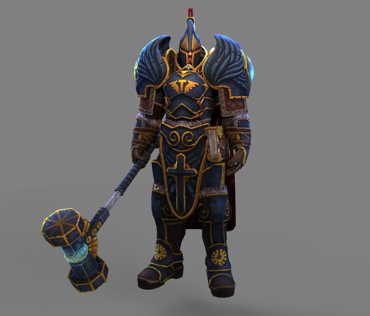 Paladin knight in armor with hammer Low-poly 3D model_3