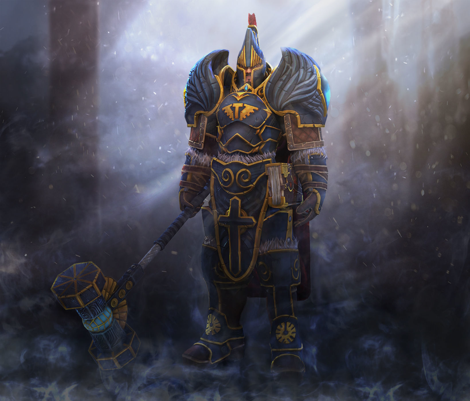 Paladin knight in armor with hammer Low-poly 3D model_1