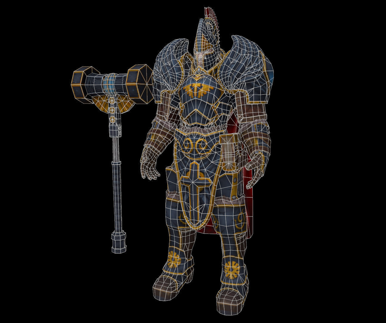 Paladin knight in armor with hammer Low-poly 3D model_7