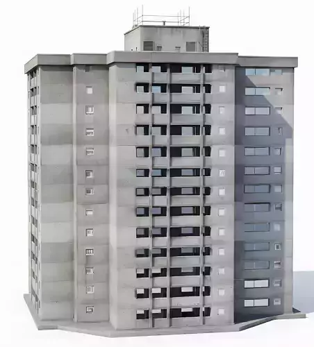 Brutalist Concrete Apartment Tower 3D Model