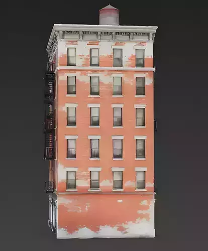 5-Story Urban Brick Tenement Building 3D Model Low-poly 3D model 3