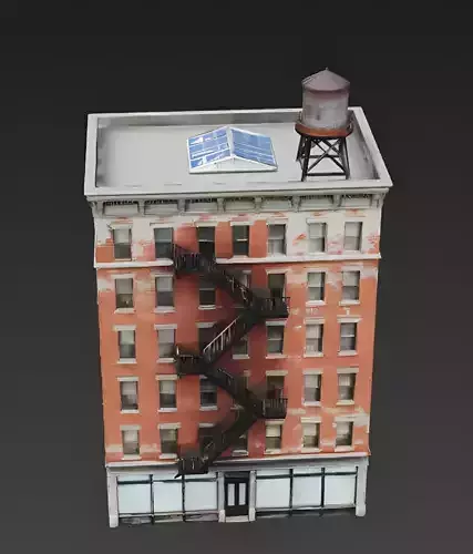 5-Story Urban Brick Tenement Building 3D Model Low-poly 3D model 2